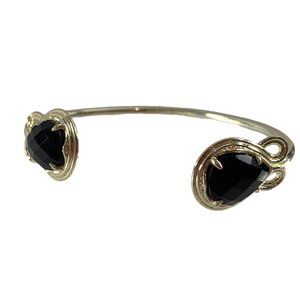 Kendra Scott Andy Bracelet Open Pinch Cuff Silver Tone Faceted Black Stones